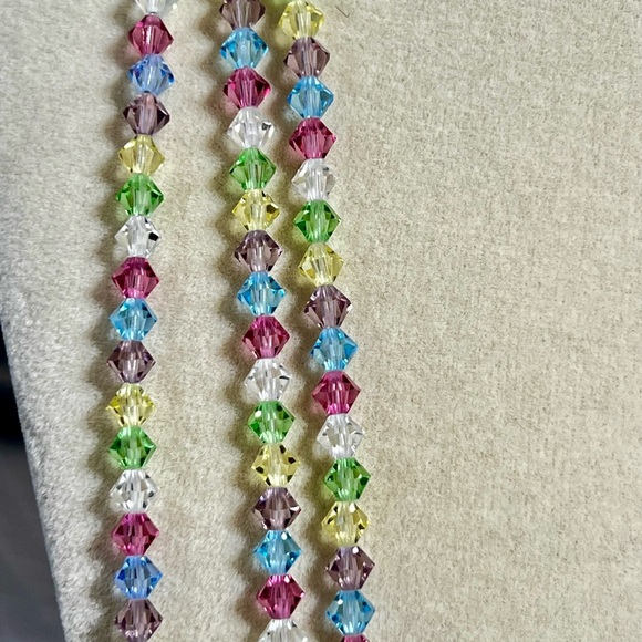 Pastel Swarovski Beads Three Strand Crystal Necklace - Picture 3 of 8